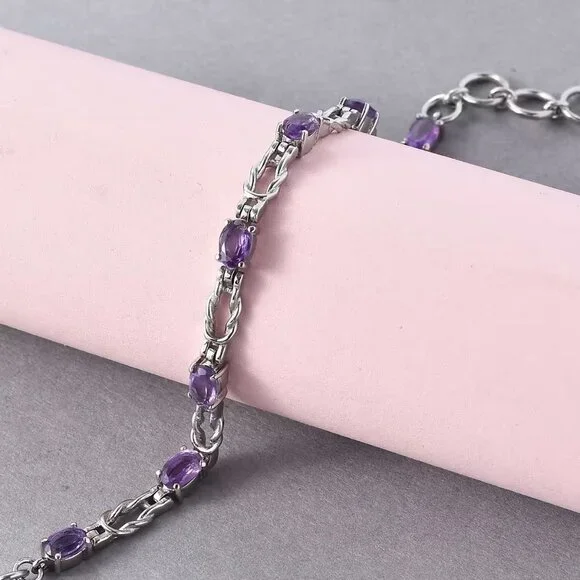 Amethyst 3.35 ctw Line Bracelet in Stainless Steel (7.25 In) - Picture 5 of 6